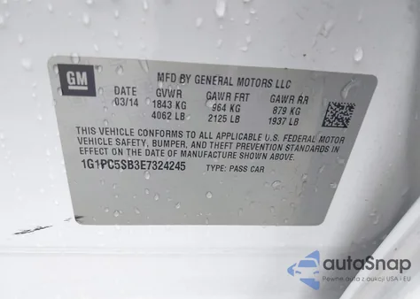 2014 Chevrolet Cruze 1Lt Auto from USA, damaged, VIN 1G1PC5SB3E7324245